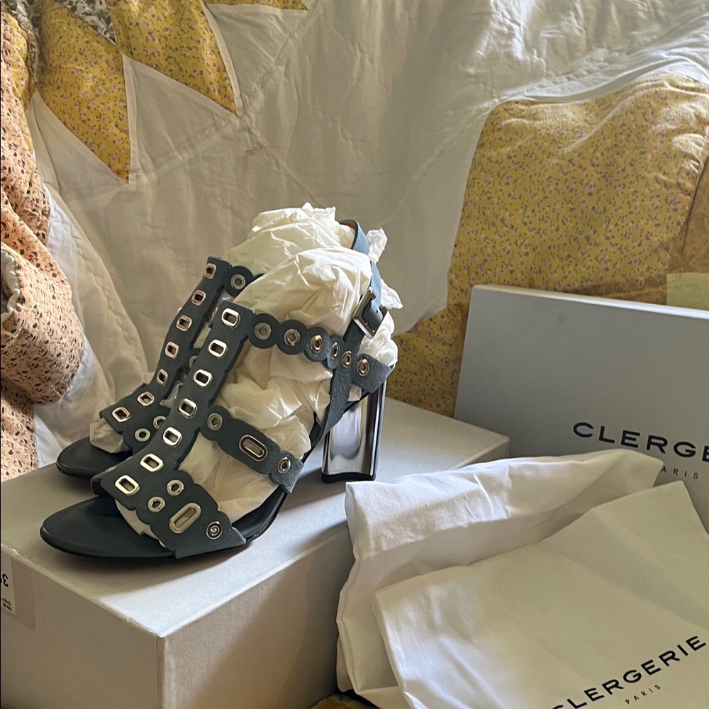 Robert Clergerie blue/green Heeled Sandals with Silver Accents